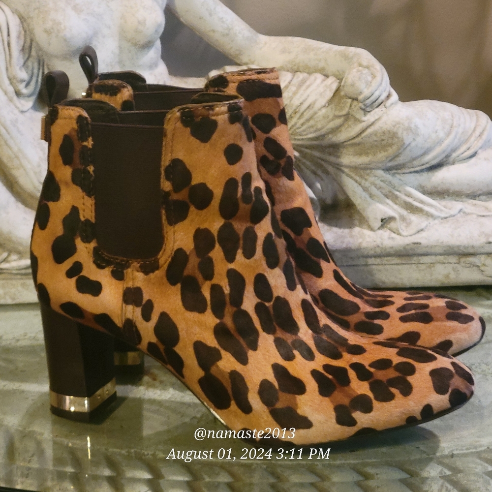 Tory Burch April Calf Hair Leather Boots in Leopard Print Logo Designer #123